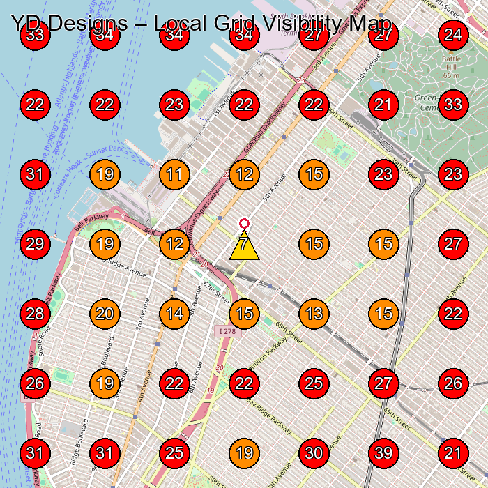 YD Designs GeoGrid visibility map for Professional Organizer in Brooklyn